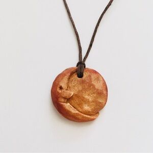 Man in the Moon Hand Carved Avocado Pit Pendant Necklace